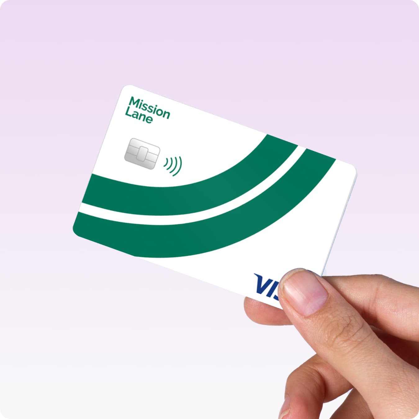 Hand holding Mission Lane Secured Visa credit card